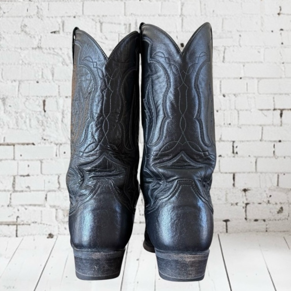 Vintage TONY LAMA Boots Black Leather Western COWBOY Made in USA size 10 - Picture 7 of 16